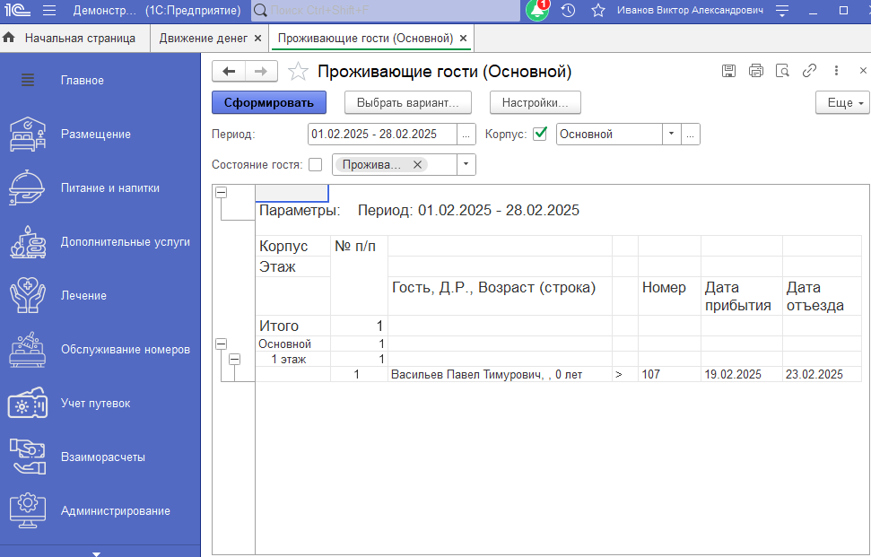 Отчет Проживающие гости